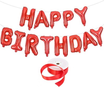 atorakushon Solid Perfect for Theme Decorative Happy Birthday Foil Banner with Straw Letter Balloon(Red, Pack of 15)