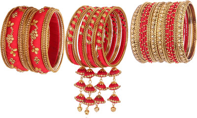 Zulka Get Your Traditions Metal, Fabric Zircon Bangle Set(Pack of 46)