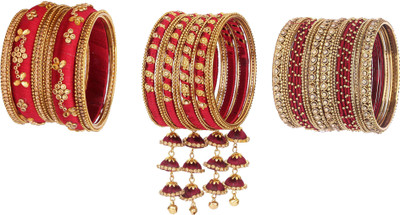 Zulka Get Your Traditions Metal, Fabric Zircon Bangle Set(Pack of 46)