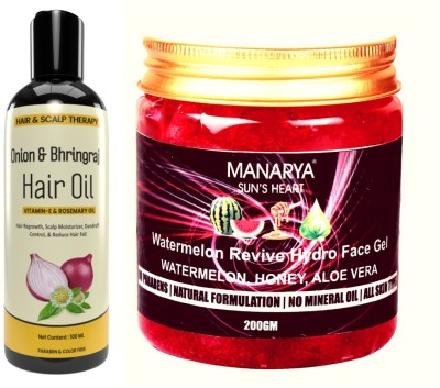 Manarya Sun's Heart Combo of Onion Bhringraj Hair Oil & Aloevera Gel With Watermelon & Honey Extracts(2 Items in the set)