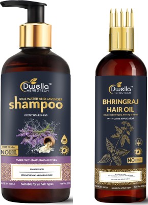 DWELLA HERBOTECH Rice Water Shampoo & Bhringraj Hair Oil - For Men & Women - (300ml+200ml)(2 Items in the set)