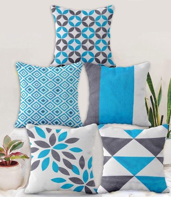 Bluegrass Printed Cushions Cover(Pack of 5, 30 cm*30 cm, Blue, Grey)