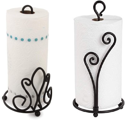 Happie Shopping 1 Compartments Wrought Iron Tissue Holder for Kitchen and Dining Table Kitchen Tissue Roll Holder (Set Of 2)(Black)