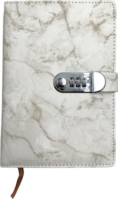 24x7eMall Lock Diary White Marble A5 Diary Ruled 230 Pages(Grey)