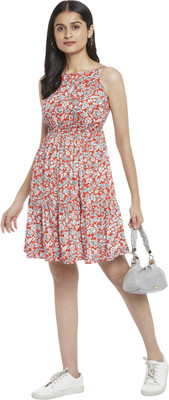 PEOPLE Women A-line Red Above Knee/Mid Thigh Length Dress