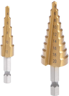 metrotools 2 Pcs Hex Shank HSS Titanium Coated Step Drill Bits Set for 4-12mm 4-20mm