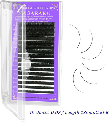 Nagaraku Classic Eyelash Extensions Individual Lashes 16 Rows (Thi-0.07, Len-13, Curl-B)(Pack of 1)