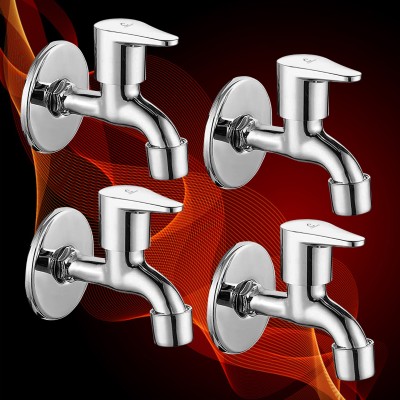 CUROVIT Torrent ZINC Alloy Wall Mount Bib Cock Short Nose Tap Pack of 4 Silver in Color Chrome Finish Quarter Turn with Wall Flange in Bathroom & Kitchen Area Bib Tap Faucet(Wall Mount Installation Type)