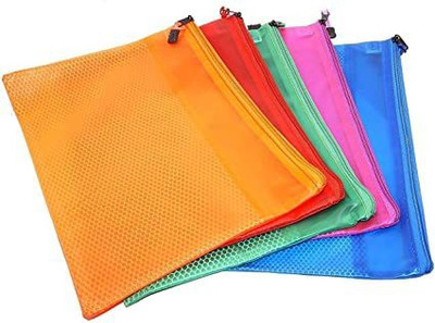 Spherix plastic Organizer Mesh Bag with Zipper for Cosmetic Jewelry Makeup Pen Pencil Case(Set Of 5, Multicolor)