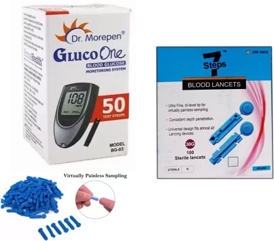 Seven Steps 100 Round Lancets With Dr. Morepen Gluco one BG-03 Blood Glucose 50 Test Strips Glucometer Lancets(100)