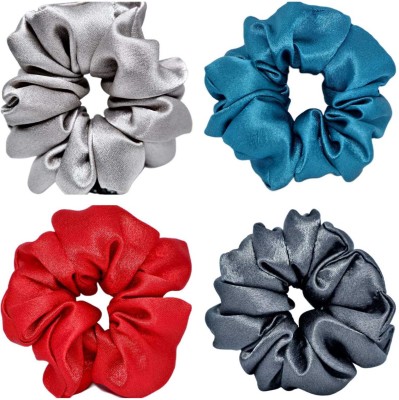 IBDA Luxury Silk Scrunchies for Women/ Girls SAME AS PIC, Hair Ties, Ponytail Holder Rubber Band(Silver, Red, Turquoise, Grey)