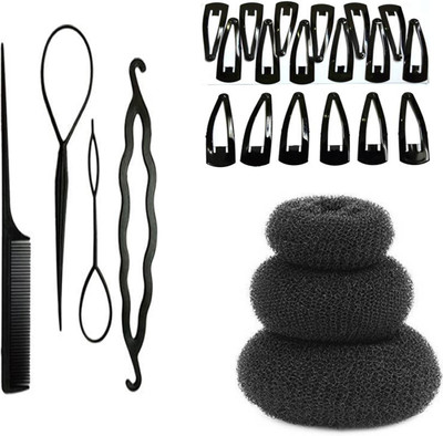 Sharum Crafts 4Pc Comb Set , 12 Tic Tac Black & 3 Hair Donut Hair Accessory Set(Black)