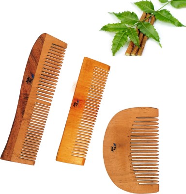 JskA1 Kachhi Neem Wooden Beard and Pocket with Tailcomb | Handmade Brown Set of 3