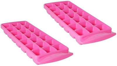 Smiling Cart 21 Cubes Plastic Unbreakable Plastic Ice Cube Tray Mold ( Multi Set of (2) Pink Plastic Ice Cube Tray(Pack of2)