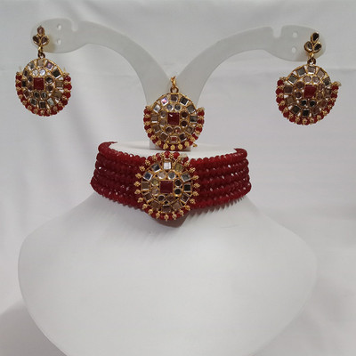 SERAT FAB Dori Gold-plated Maroon Jewellery Set(Pack of 1)