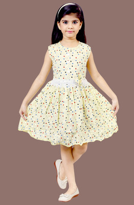 Mojua Girls Midi/Knee Length Casual Dress(Yellow, Sleeveless)