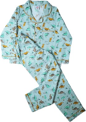 Natkhat Kids Retail Pvt Ltd Kids Nightwear Boys Printed Cotton Blend(White Pack of 1)