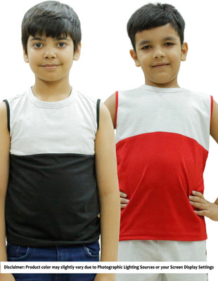 CHOMBOOKA Boys & Girls Colorblock Cotton Blend Regular T Shirt(Grey, Pack of 2)