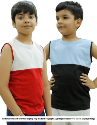 CHOMBOOKA Boys Colorblock Pure Cotton T Shirt(Light Blue, Pack of 2)