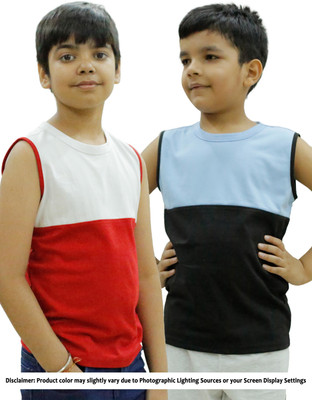CHOMBOOKA Boys Colorblock Pure Cotton Regular T Shirt(Light Blue, Pack of 2)