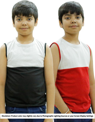 CHOMBOOKA Boys Colorblock Pure Cotton Regular T Shirt(White, Pack of 2)