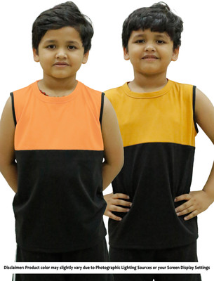CHOMBOOKA Boys Colorblock Pure Cotton Regular T Shirt(Orange, Pack of 2)