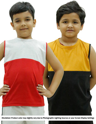 CHOMBOOKA Boys & Girls Colorblock Cotton Blend Regular T Shirt(Grey, Pack of 2)