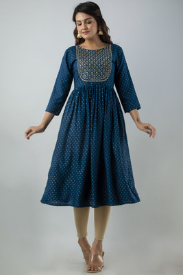 ANANDITA Women Printed, Embroidered Anarkali Kurta(Blue)