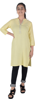 stylestorm Girls Solid A-line Kurta(Yellow)