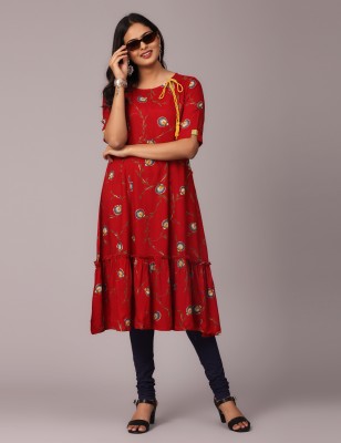 AWESPIRE Women Printed Straight Kurta(Red)