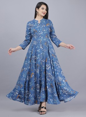 RUNICHA Women Gown Blue Dress