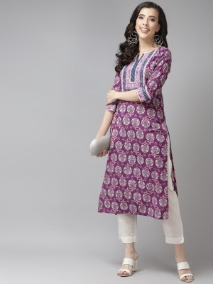 Rain & Rainbow Women Printed Straight Kurta(Purple)