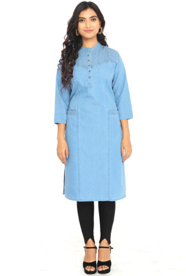 SK Creation Women Solid Straight Kurta(Light Blue)