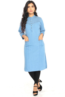 SK Creation Women Self Design Straight Kurta(Light Blue)