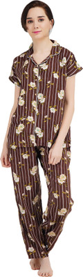 KOI SLEEPWEAR Women Printed Brown Night Suit Set