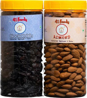 41 foods Dry fruits combo pack of Black Raisins | Almonds | badam kismis kishmish 1 KG Almonds, Raisins(2 x 500 g)