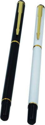 auteur 801 White & Black Color luxury With 18 KGP Golden Arrow Clip 2 Roller Ball Pen Gift Set(Blue)