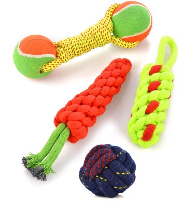 Petyantra Combo of Dumbbell, Carrot, Dummy, Ball Durable Pet Teeth Cleaning Chewing Biting Cotton, Rubber Chew Toy For Dog