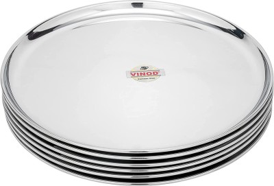 VINOD Mirror Finished Bangla Bogi Steel Full Plate (Dia- 26cm, 10.4 inch) Pack of 6 Dinner Plate(Pack of 6)