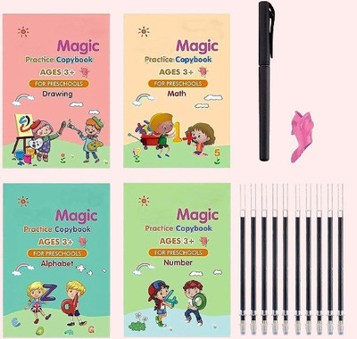 Magical Letter Writing Book Set (4 BOOK 5 REFILE+ 1 PEN)(Reuseable)(Softcover, Magic book)