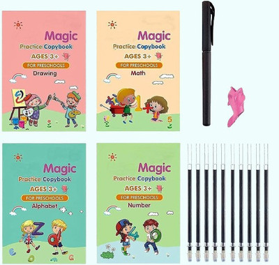 Magic Practice Book Reusable Number& Letter Books Drawing& Math Practice Book(Softcover, Magic book)