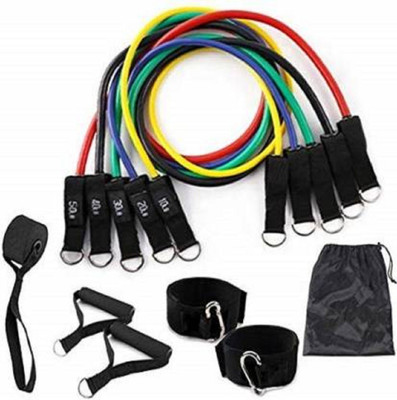 DEKIYANZ 11Pc Resistance Bands Elastic Rubber Rope Sport Expander Bodybuilding Exercise Resistance Tube(Multicolor)