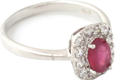 GEMSBARN Natural Oval Floral Ruby Halo Ring With Cubic Zirconia 925 Sterling Silver Ring Sterling Silver Ruby Sterling Silver Plated Ring