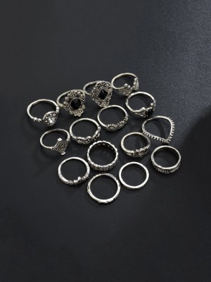 Kairangi 15 PCs Combo Ring Set Boho Vintage Style Silver Oxidised Plated Knuckle Alloy Silver Plated Ring Set
