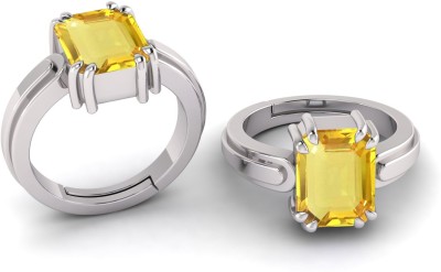 LMDLACHAMA Square Shape Natural Yellow Sapphire Ring For 6.50 Carat Certified Pukhraj Silver Silver Plated Ring