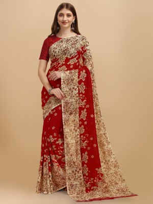Leelavati Printed Bollywood Georgette Saree(Red, Beige)