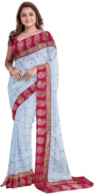 Shree kardhar fashion Embroidered Bollywood Silk Blend Saree(Light Blue, Pink)