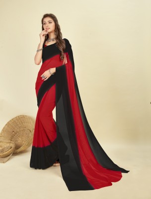 Anand Sarees Striped, Dyed Bollywood Georgette Saree(Red, Black)