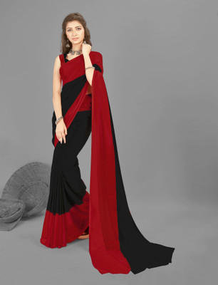 kashvi sarees Striped, Dyed Bollywood Georgette Saree(Red, Black)