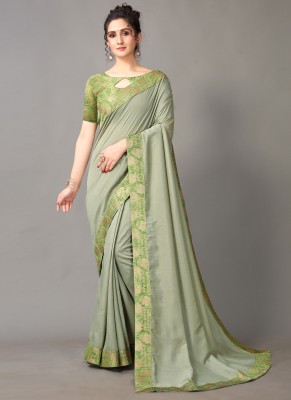 Hritika Solid/Plain Bollywood Silk Blend Saree(Light Green)